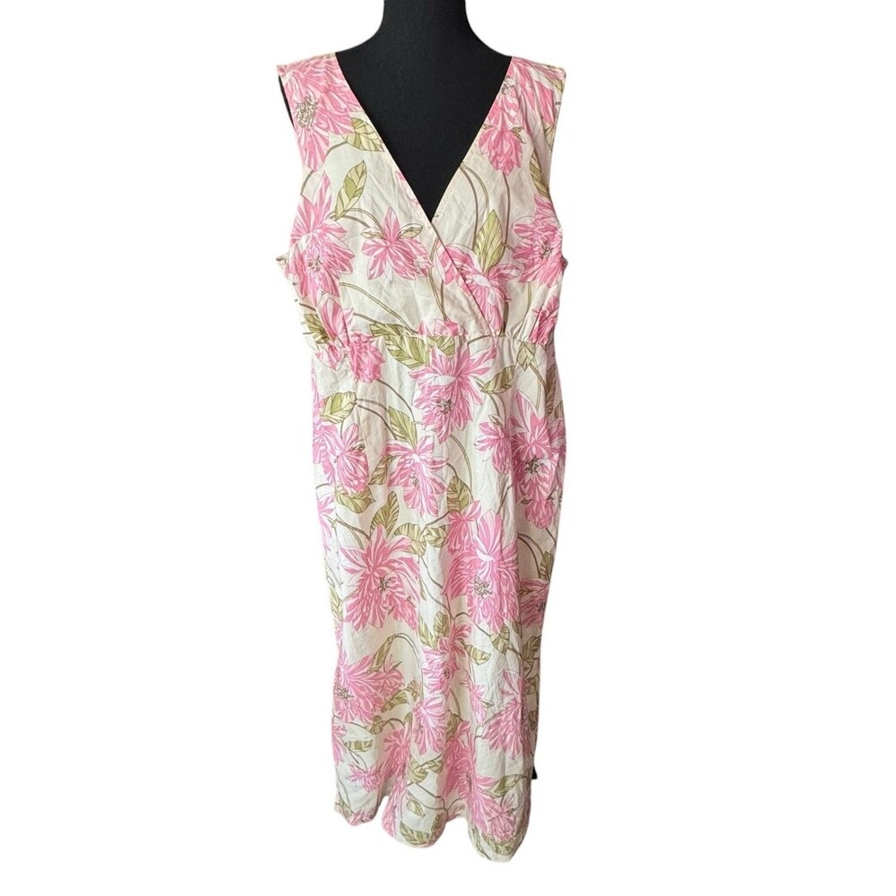 Tommy Hilfiger Dress WomenSize 18 Pink Tropical Floral Sleeveless‎ Shift Cotton